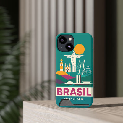 Capa Porta-Cartão iPhone "Aquarela do Brasil" - Wallet Case Vintage (iPhone 13 ao 17 Pro Max)