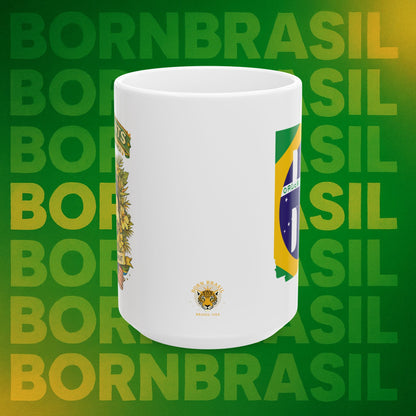 Caneca BornBrasil “BR + Immigrants Engrandecem a America” – Cerâmica 11oz e 15oz | Frente e Verso