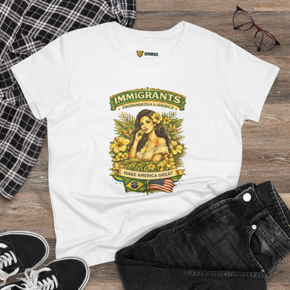 Camiseta Babylook Feminina “Immigrants Engrandecem a America” – Orgulho Imigrante | BornBrasil
