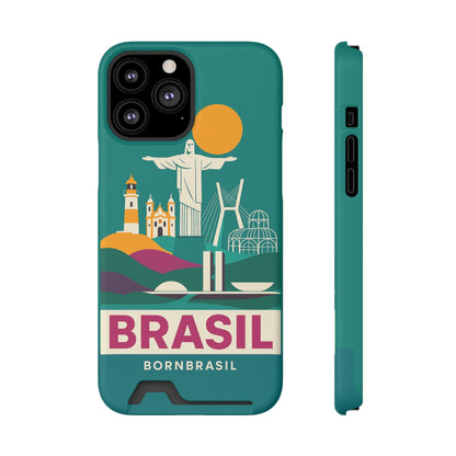 Capa Porta-Cartão iPhone "Aquarela do Brasil" - Wallet Case Vintage (iPhone 13 ao 17 Pro Max)