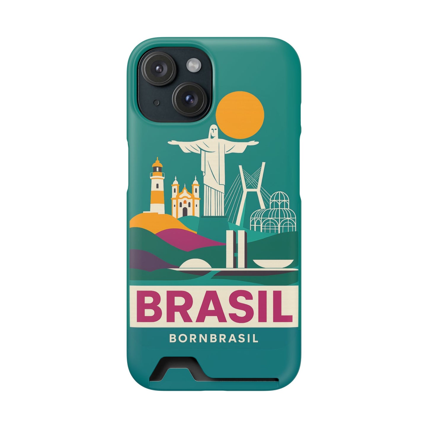 Capa Porta-Cartão iPhone "Aquarela do Brasil" - Wallet Case Vintage (iPhone 13 ao 17 Pro Max)