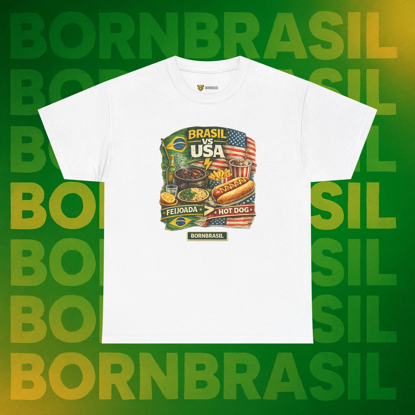 Camiseta Masculina BornBrasil Feijoada vs Hot Dog