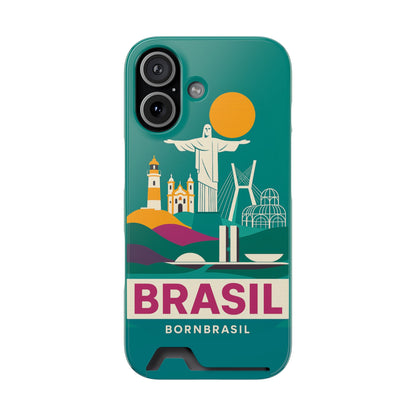 Capa Porta-Cartão iPhone "Aquarela do Brasil" - Wallet Case Vintage (iPhone 13 ao 17 Pro Max)