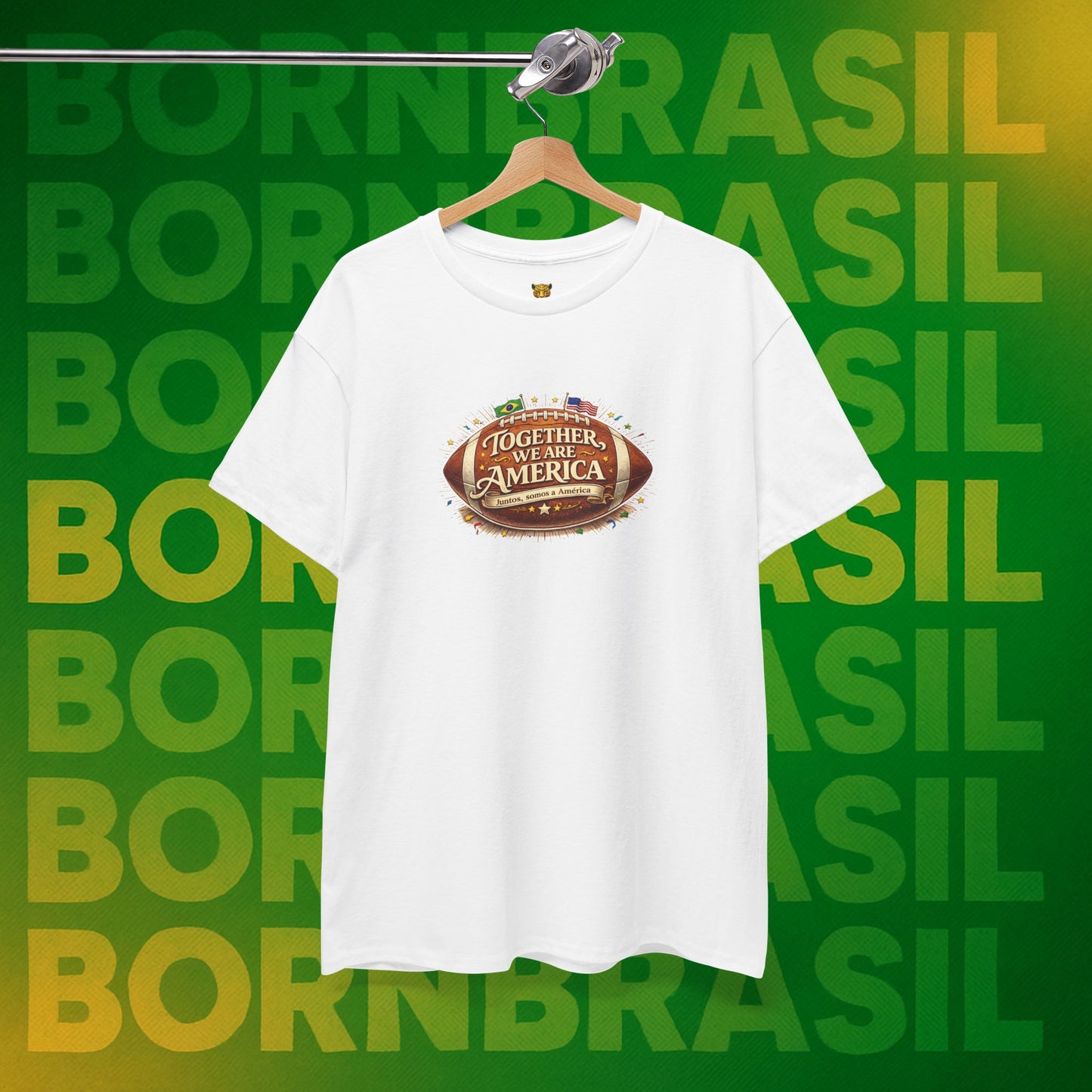 Camiseta Masculina “Together, We Are America” – Orgulho Brasileiro nos EUA | BornBrasil