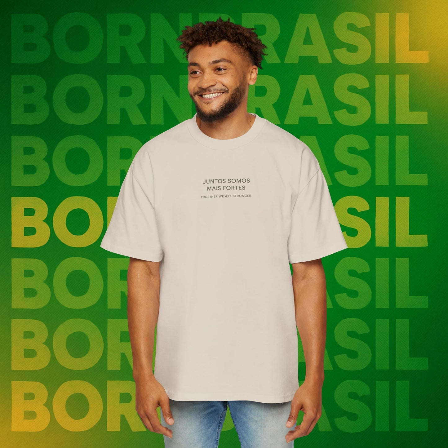 Camiseta Oversized Masculina “Fabricado no Brasil. Reconstruindo a América” – Orgulho Imigrante | BornBrasil