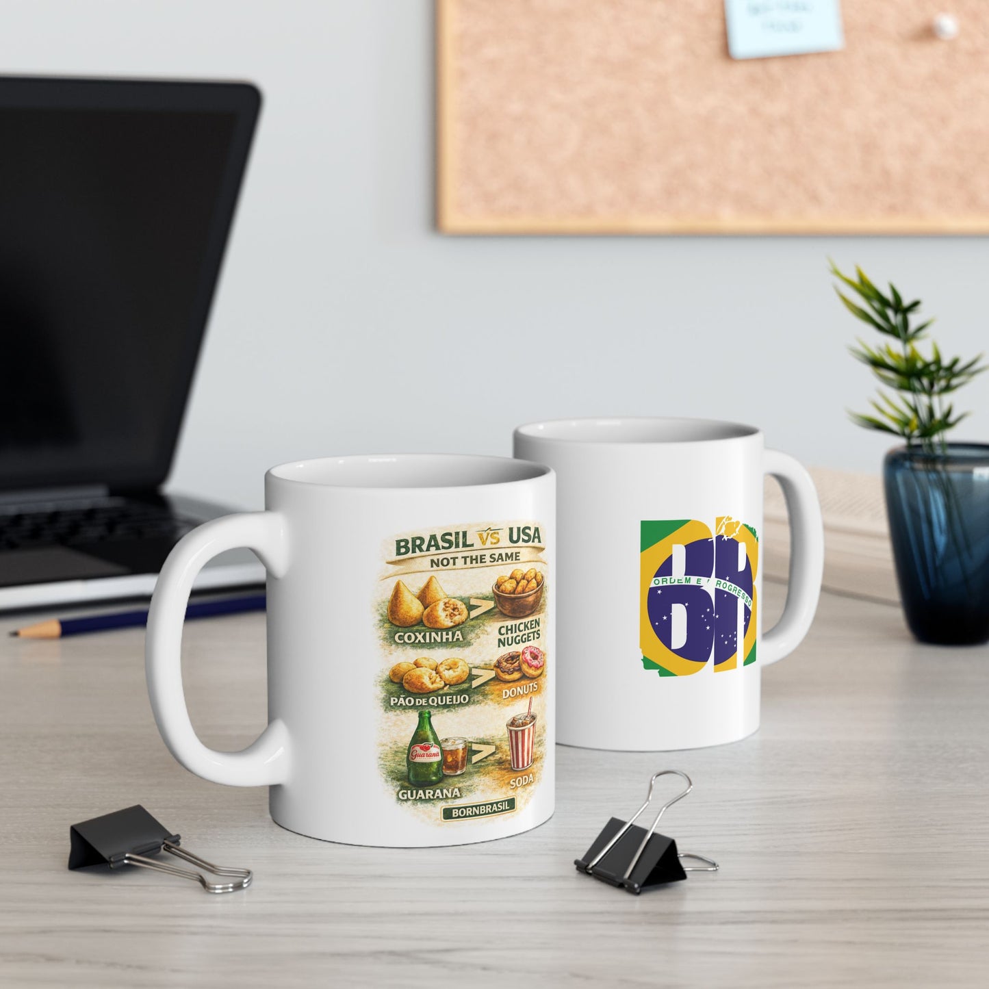 Caneca Brasil vs USA Not The Same + BR Bandeira | Cerâmica 11oz e 15oz | BornBrasil