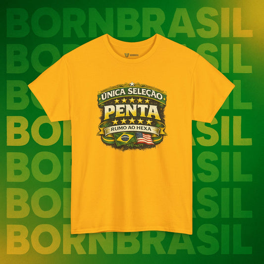 Camiseta Masculina BornBrasil Única Seleção Penta - Rumo ao Hexa Estilo Retrô