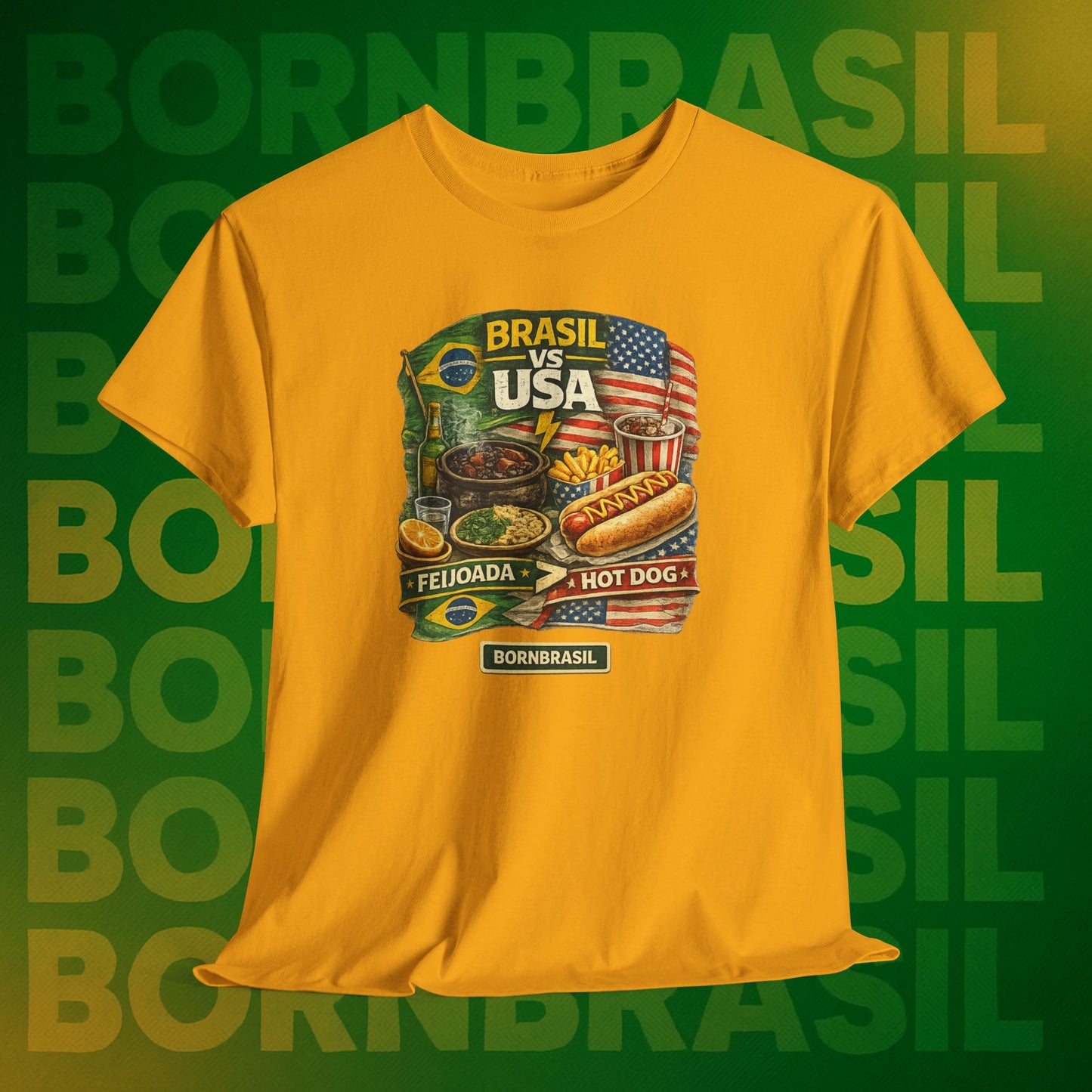 Camiseta Masculina BornBrasil Feijoada vs Hot Dog