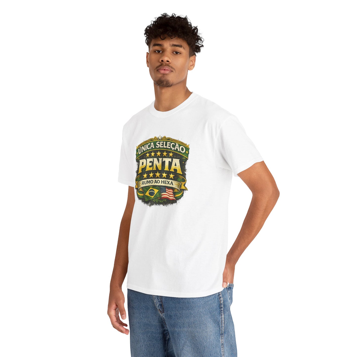 Camiseta Masculina BornBrasil Única Seleção Penta - Rumo ao Hexa Estilo Retrô