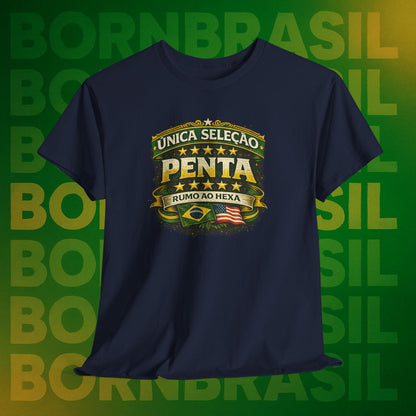Camiseta Masculina BornBrasil Única Seleção Penta - Rumo ao Hexa Estilo Retrô