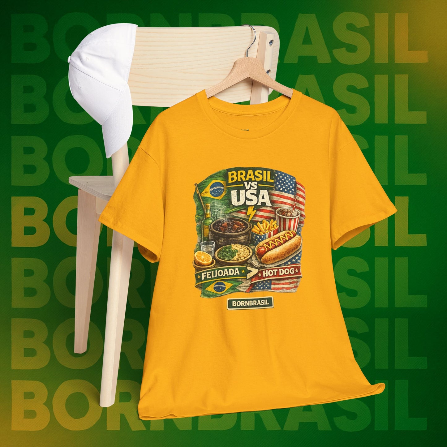 Camiseta Masculina BornBrasil Feijoada vs Hot Dog