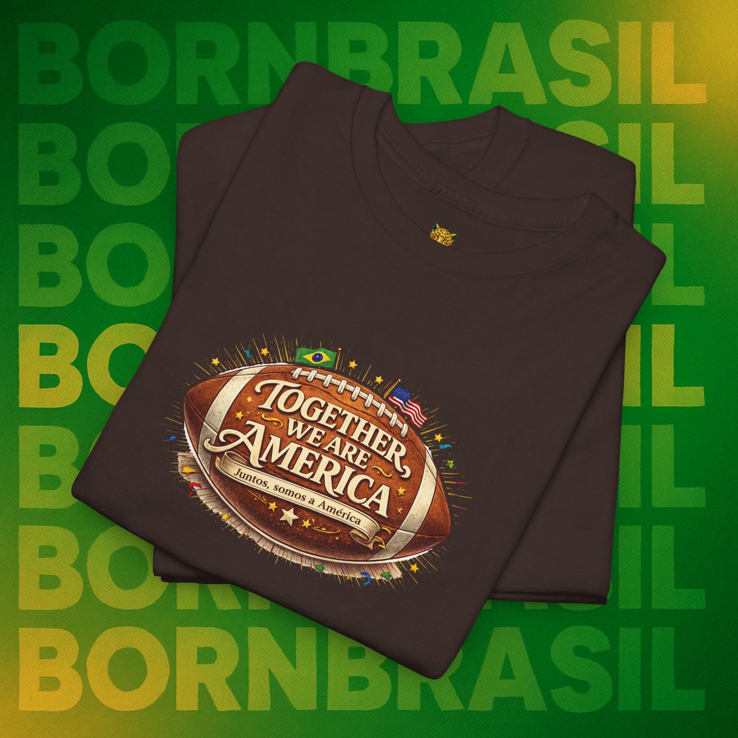 Camiseta Masculina “Together, We Are America” – Orgulho Brasileiro nos EUA | BornBrasil