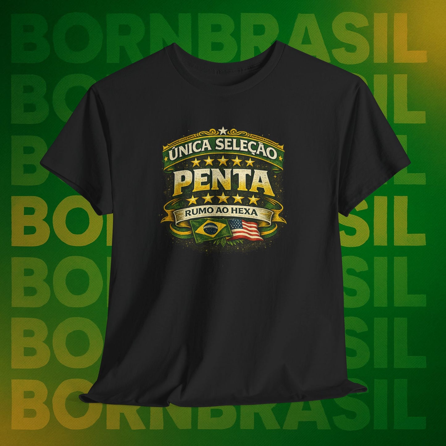 Camiseta Masculina BornBrasil Única Seleção Penta - Rumo ao Hexa Estilo Retrô