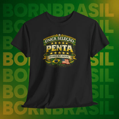 Camiseta Masculina BornBrasil Única Seleção Penta - Rumo ao Hexa Estilo Retrô