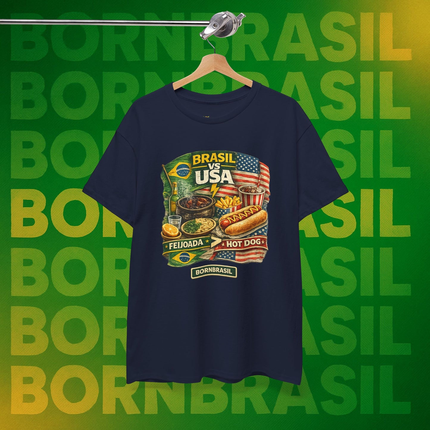 Camiseta Masculina BornBrasil Feijoada vs Hot Dog