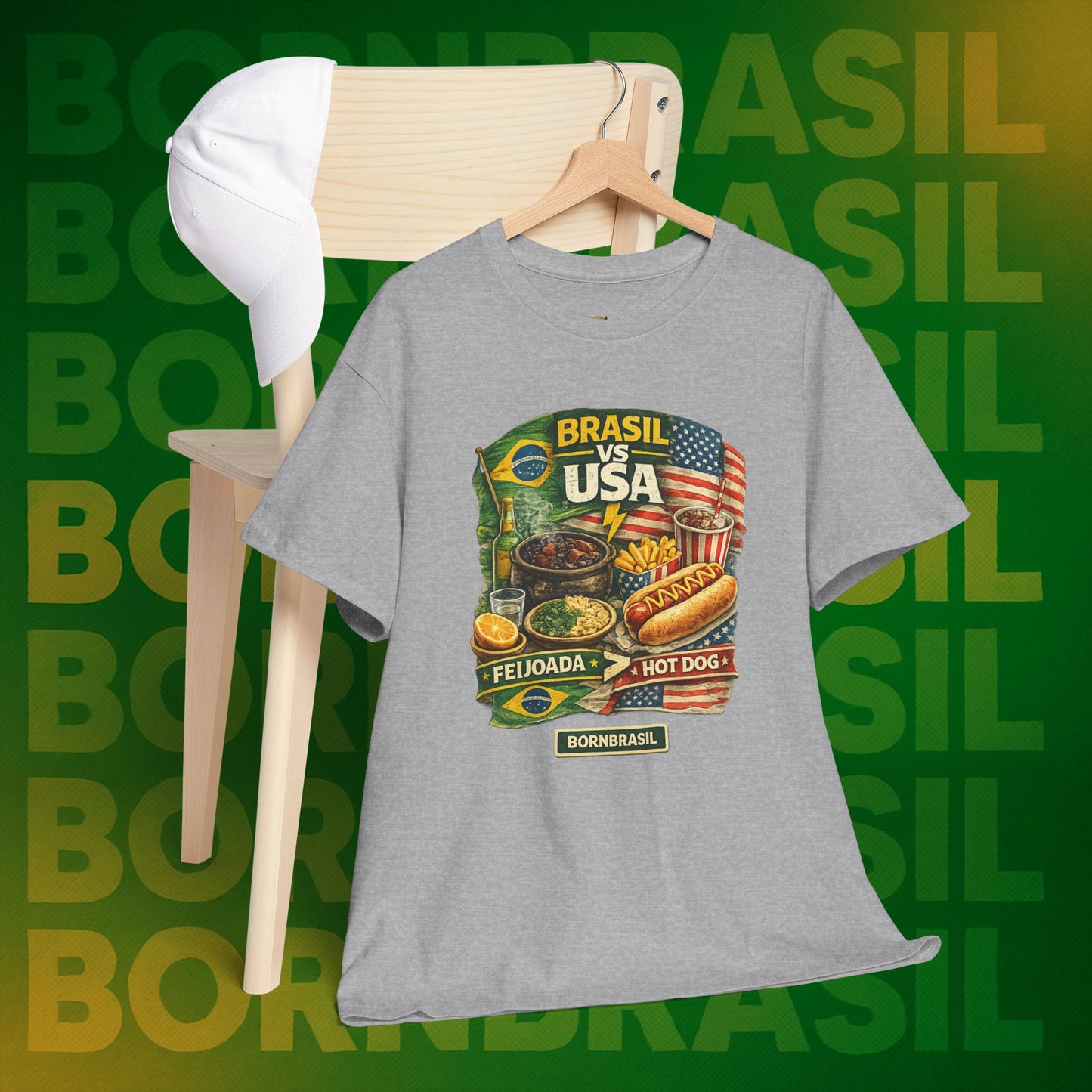 Camiseta Masculina BornBrasil Feijoada vs Hot Dog