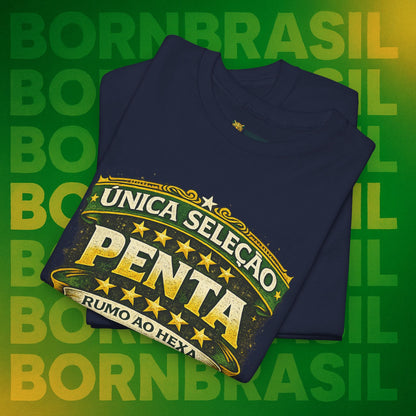Camiseta Masculina BornBrasil Única Seleção Penta - Rumo ao Hexa Estilo Retrô