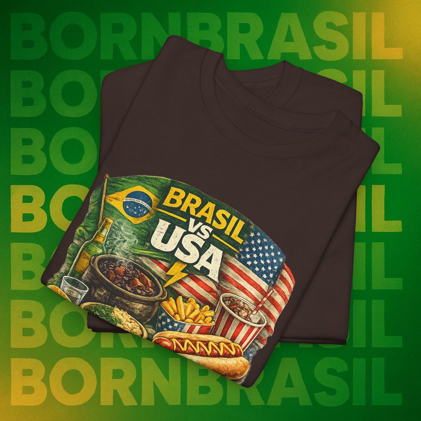 Camiseta Masculina BornBrasil Feijoada vs Hot Dog