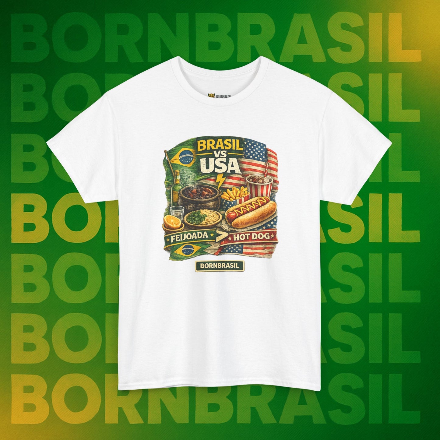 Camiseta Masculina BornBrasil Feijoada vs Hot Dog