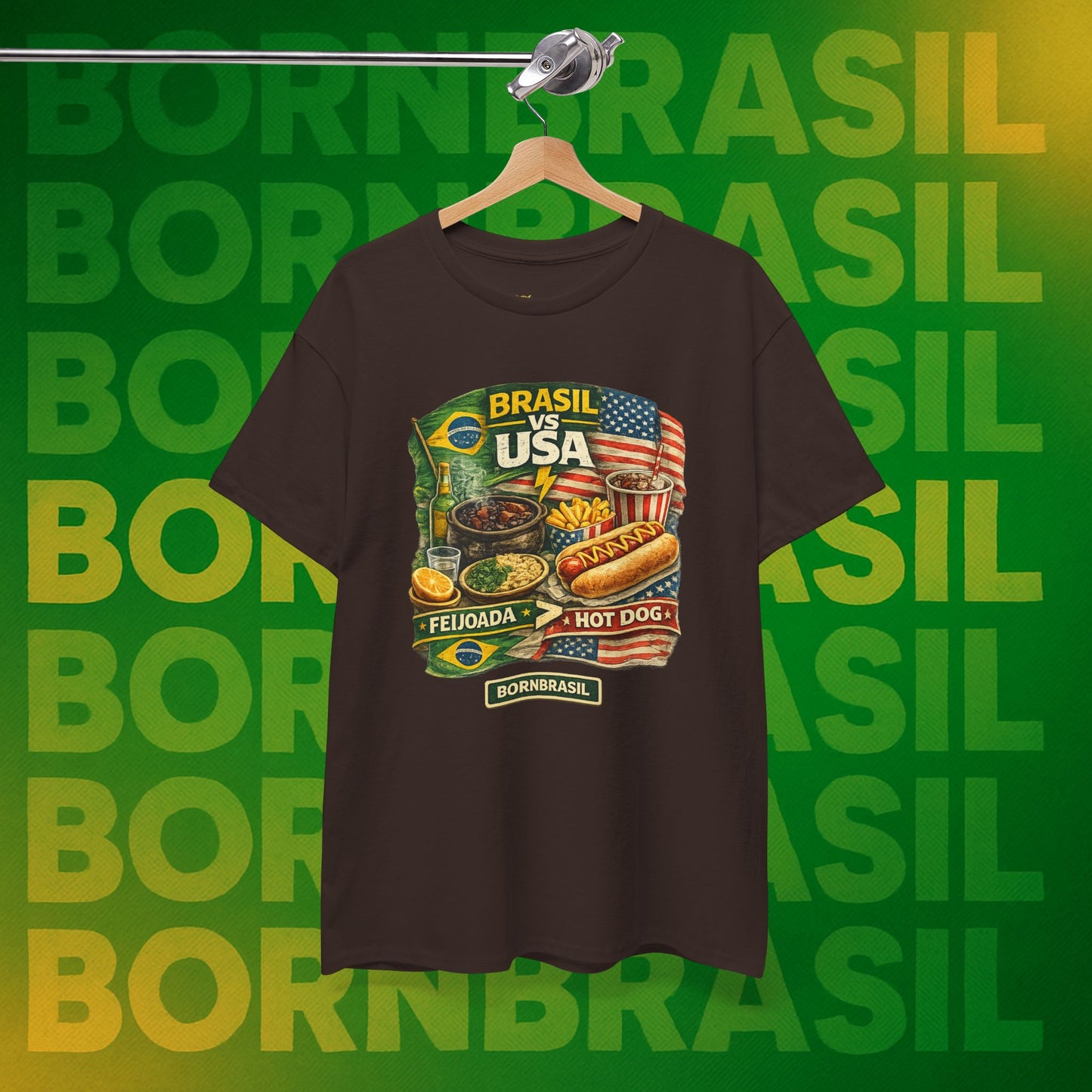 Camiseta Masculina BornBrasil Feijoada vs Hot Dog
