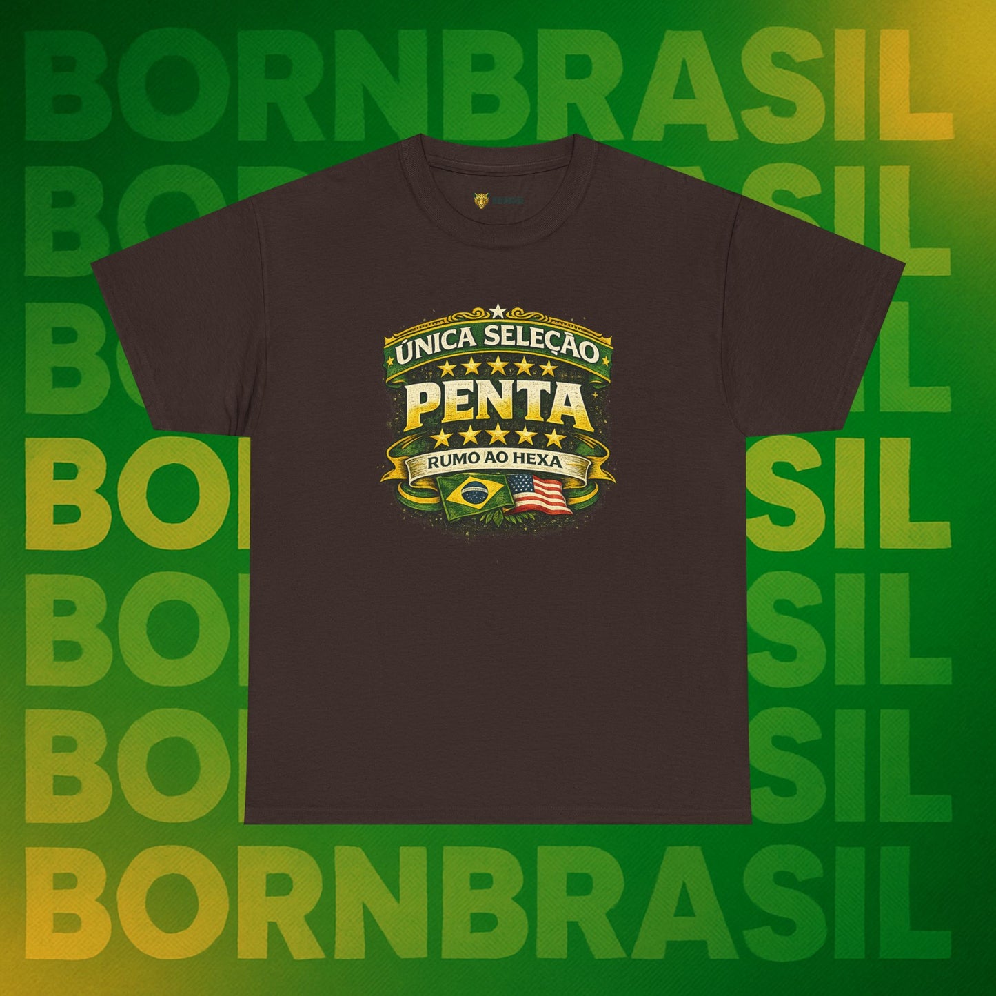 Camiseta Masculina BornBrasil Única Seleção Penta - Rumo ao Hexa Estilo Retrô