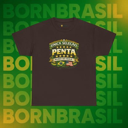 Camiseta Masculina BornBrasil Única Seleção Penta - Rumo ao Hexa Estilo Retrô
