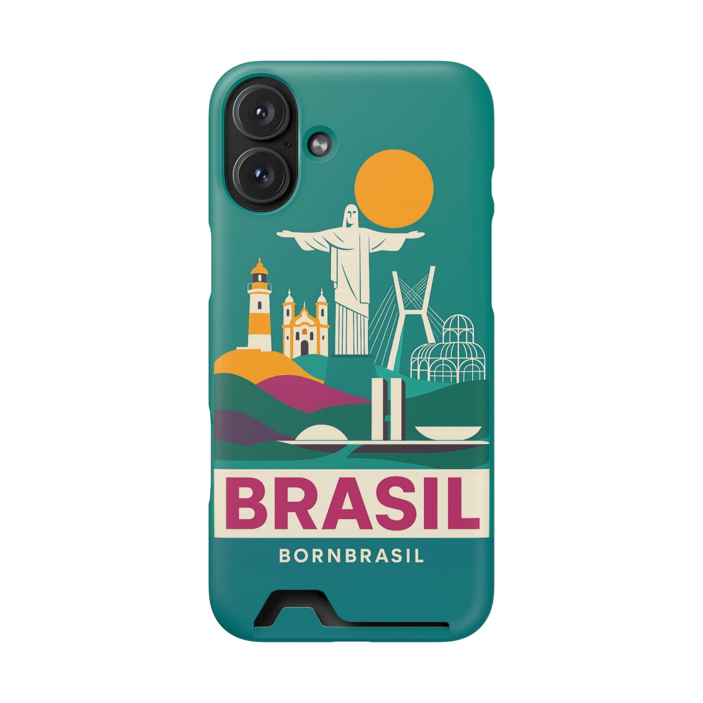 Capa Porta-Cartão iPhone "Aquarela do Brasil" - Wallet Case Vintage (iPhone 13 ao 17 Pro Max)