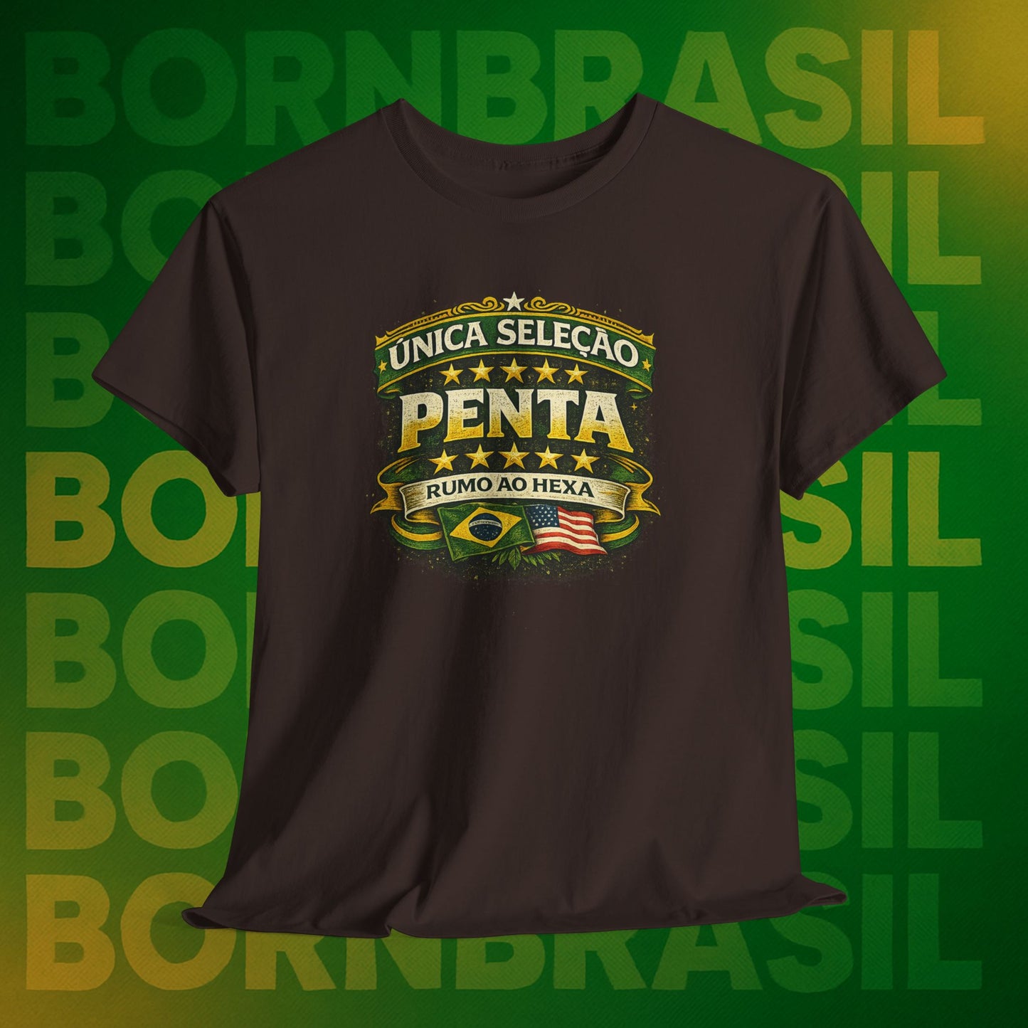 Camiseta Masculina BornBrasil Única Seleção Penta - Rumo ao Hexa Estilo Retrô