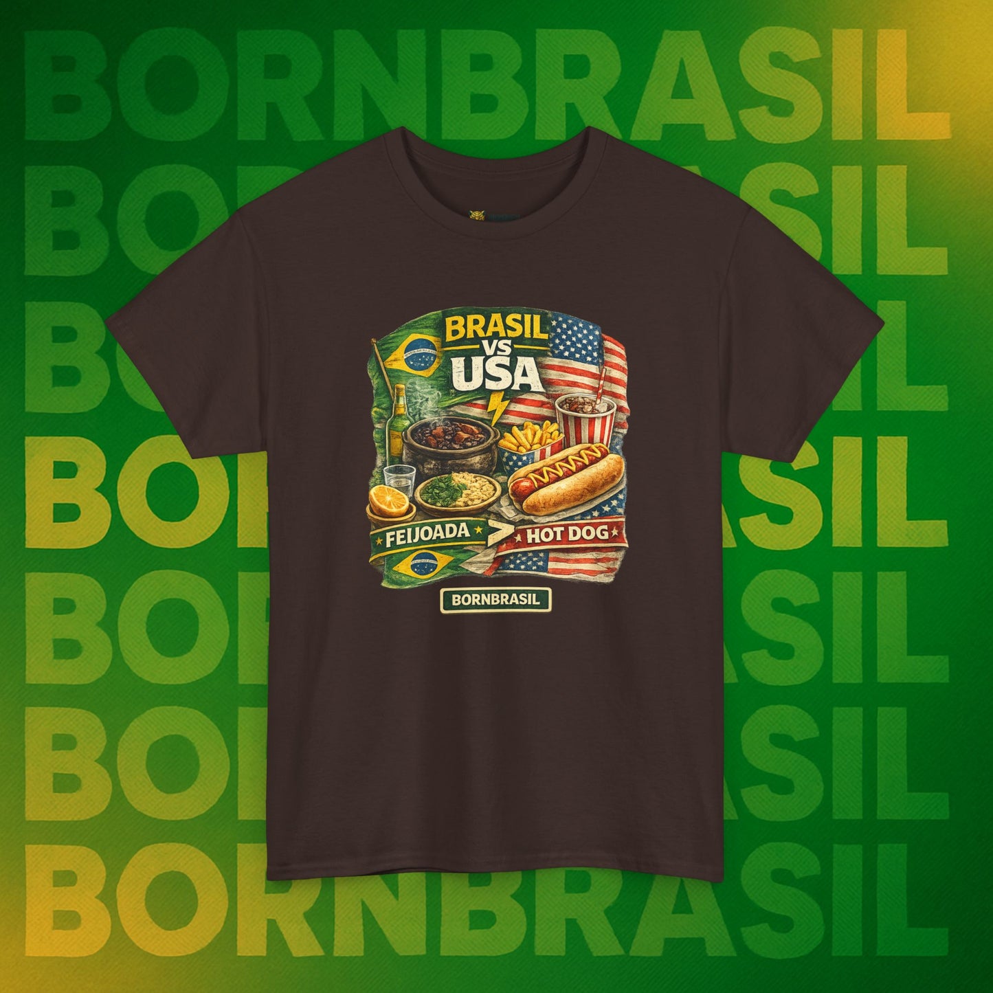 Camiseta Masculina BornBrasil Feijoada vs Hot Dog