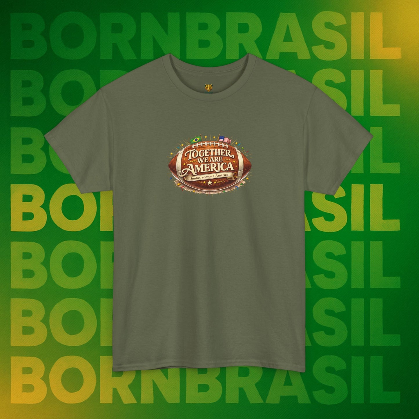 Camiseta Masculina “Together, We Are America” – Orgulho Brasileiro nos EUA | BornBrasil