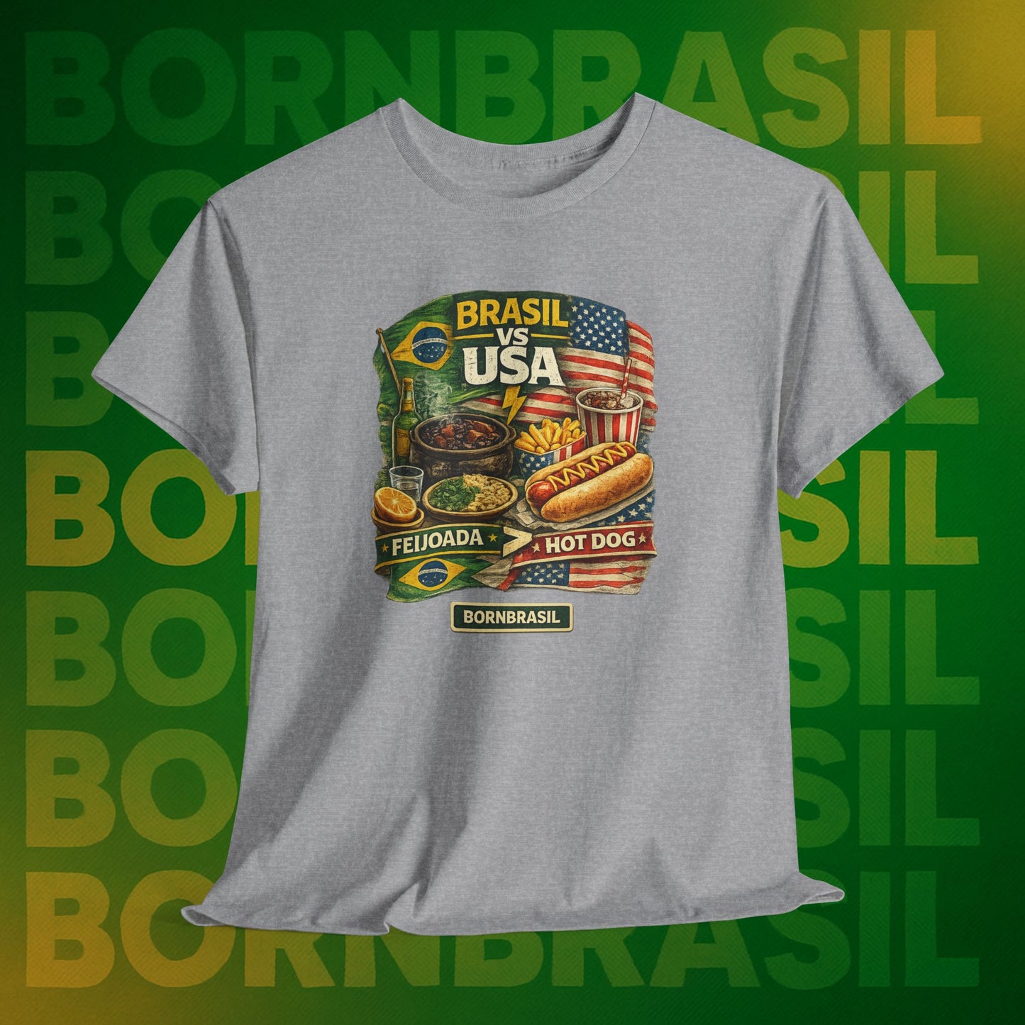 Camiseta Masculina BornBrasil Feijoada vs Hot Dog
