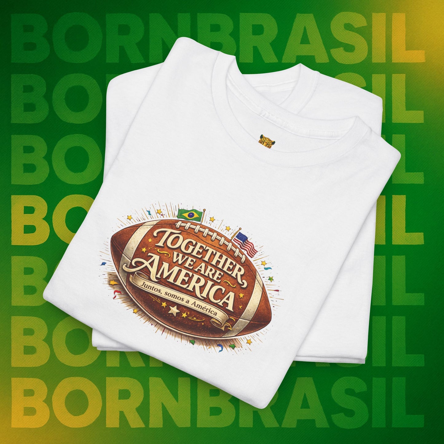 Camiseta Masculina “Together, We Are America” – Orgulho Brasileiro nos EUA | BornBrasil