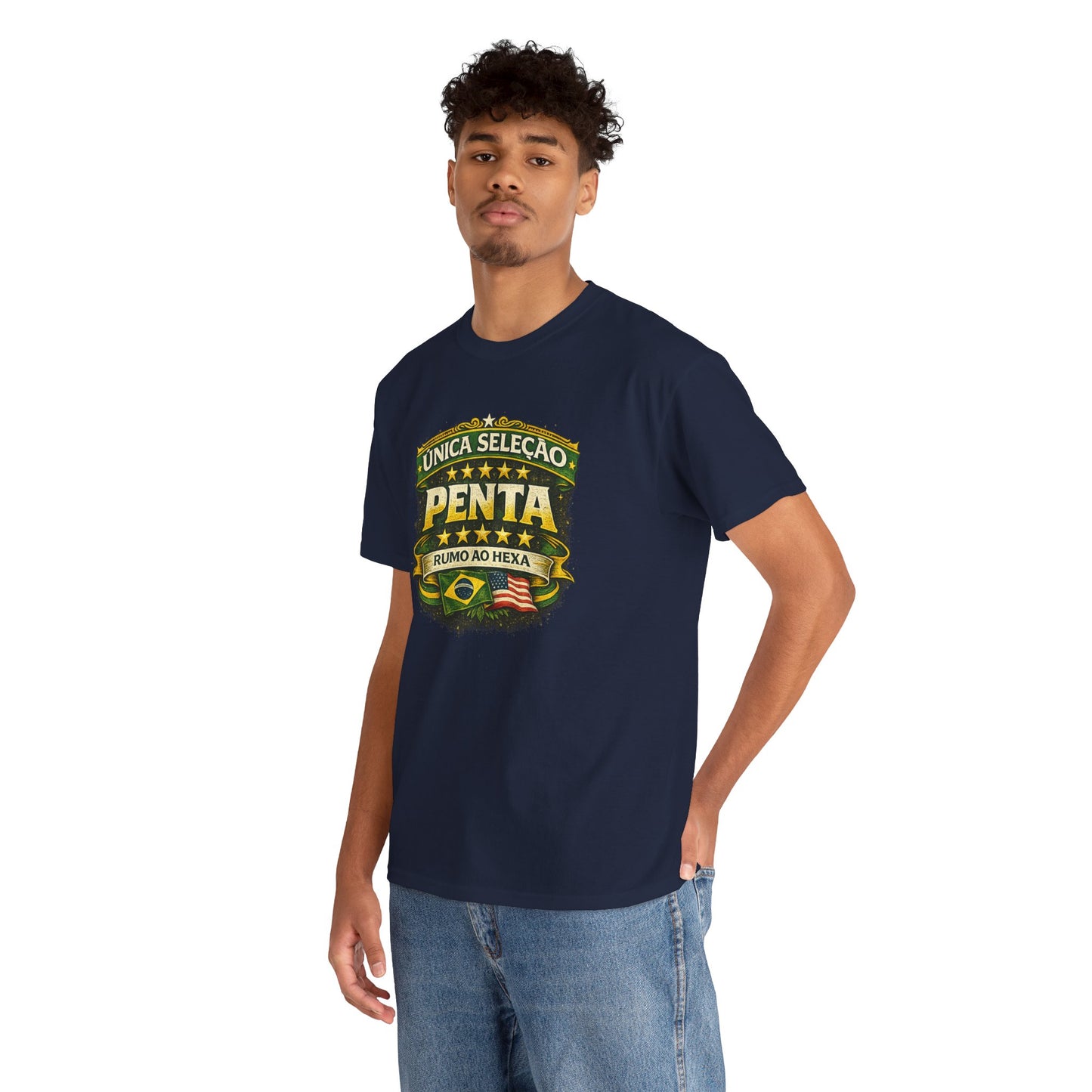 Camiseta Masculina BornBrasil Única Seleção Penta - Rumo ao Hexa Estilo Retrô