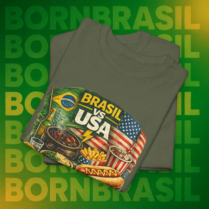 Camiseta Masculina BornBrasil Feijoada vs Hot Dog