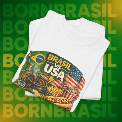 Camiseta Masculina BornBrasil Feijoada vs Hot Dog