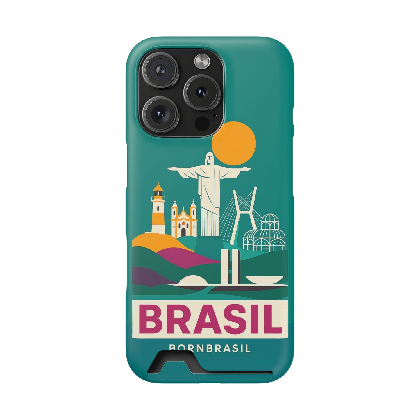 Capa Porta-Cartão iPhone "Aquarela do Brasil" - Wallet Case Vintage (iPhone 13 ao 17 Pro Max)