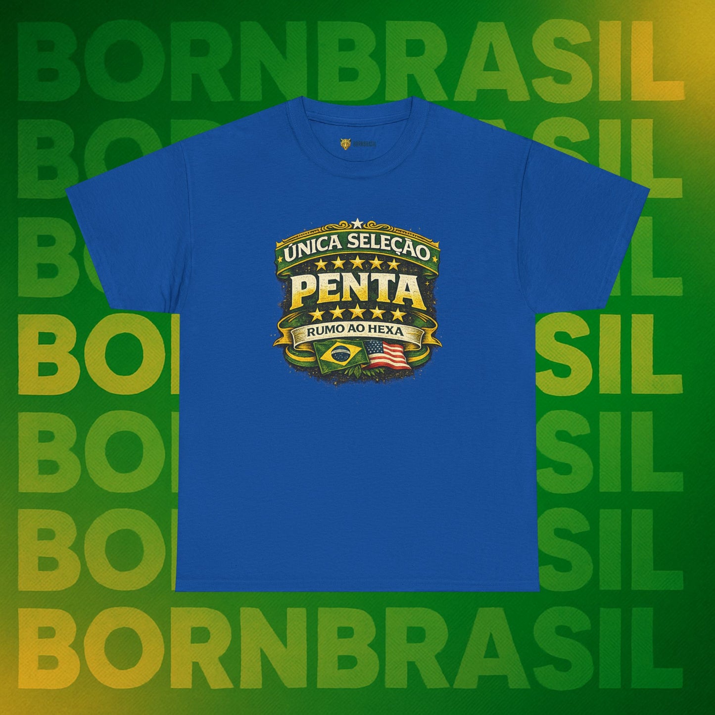 Camiseta Masculina BornBrasil Única Seleção Penta - Rumo ao Hexa Estilo Retrô