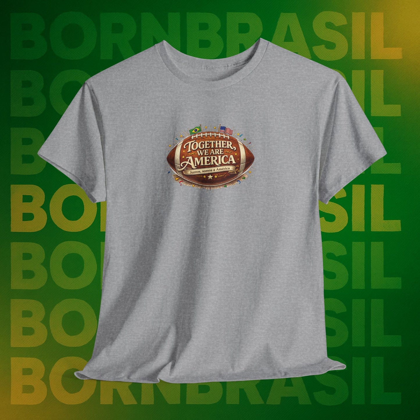Camiseta Masculina “Together, We Are America” – Orgulho Brasileiro nos EUA | BornBrasil