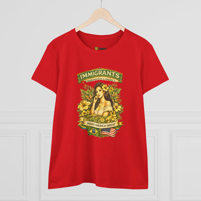 Camiseta Babylook Feminina “Immigrants Engrandecem a America” – Orgulho Imigrante | BornBrasil