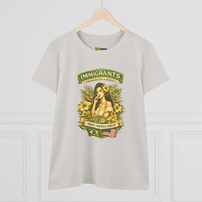 Camiseta Babylook Feminina “Immigrants Engrandecem a America” – Orgulho Imigrante | BornBrasil