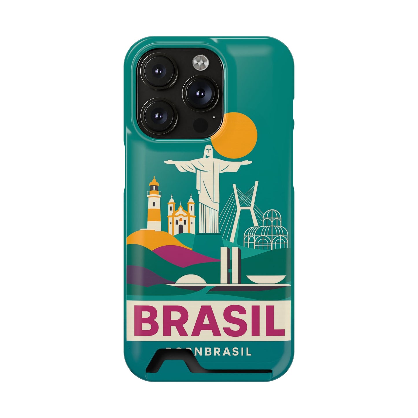 Capa Porta-Cartão iPhone "Aquarela do Brasil" - Wallet Case Vintage (iPhone 13 ao 17 Pro Max)