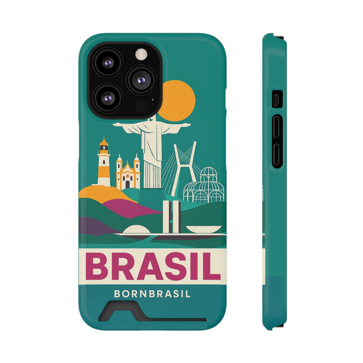 Capa Porta-Cartão iPhone "Aquarela do Brasil" - Wallet Case Vintage (iPhone 13 ao 17 Pro Max)