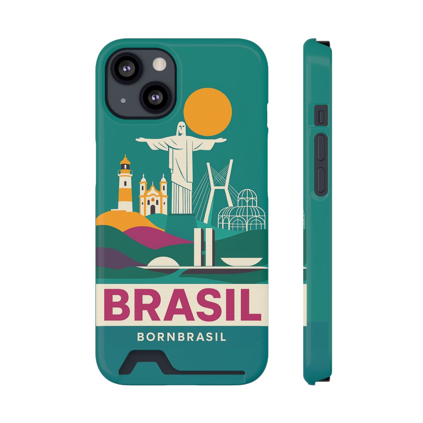 Capa Porta-Cartão iPhone "Aquarela do Brasil" - Wallet Case Vintage (iPhone 13 ao 17 Pro Max)