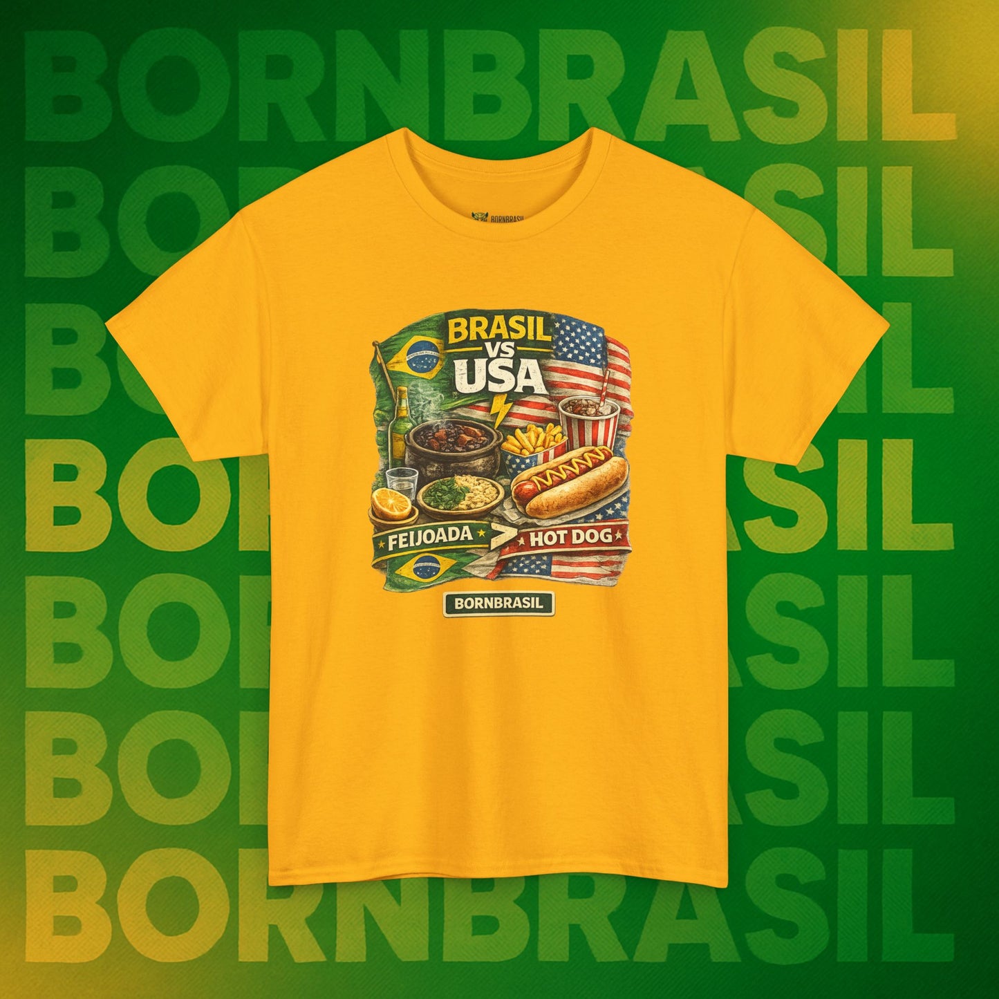 Camiseta Masculina BornBrasil Feijoada vs Hot Dog
