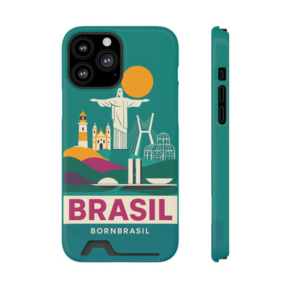 Capa Porta-Cartão iPhone "Aquarela do Brasil" - Wallet Case Vintage (iPhone 13 ao 17 Pro Max)