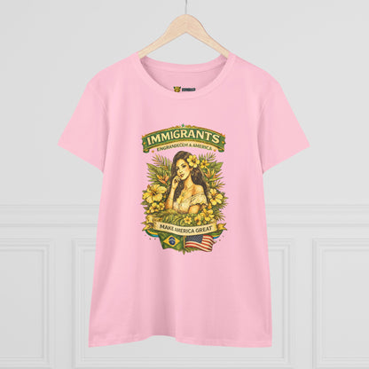 Camiseta Babylook Feminina “Immigrants Engrandecem a America” – Orgulho Imigrante | BornBrasil