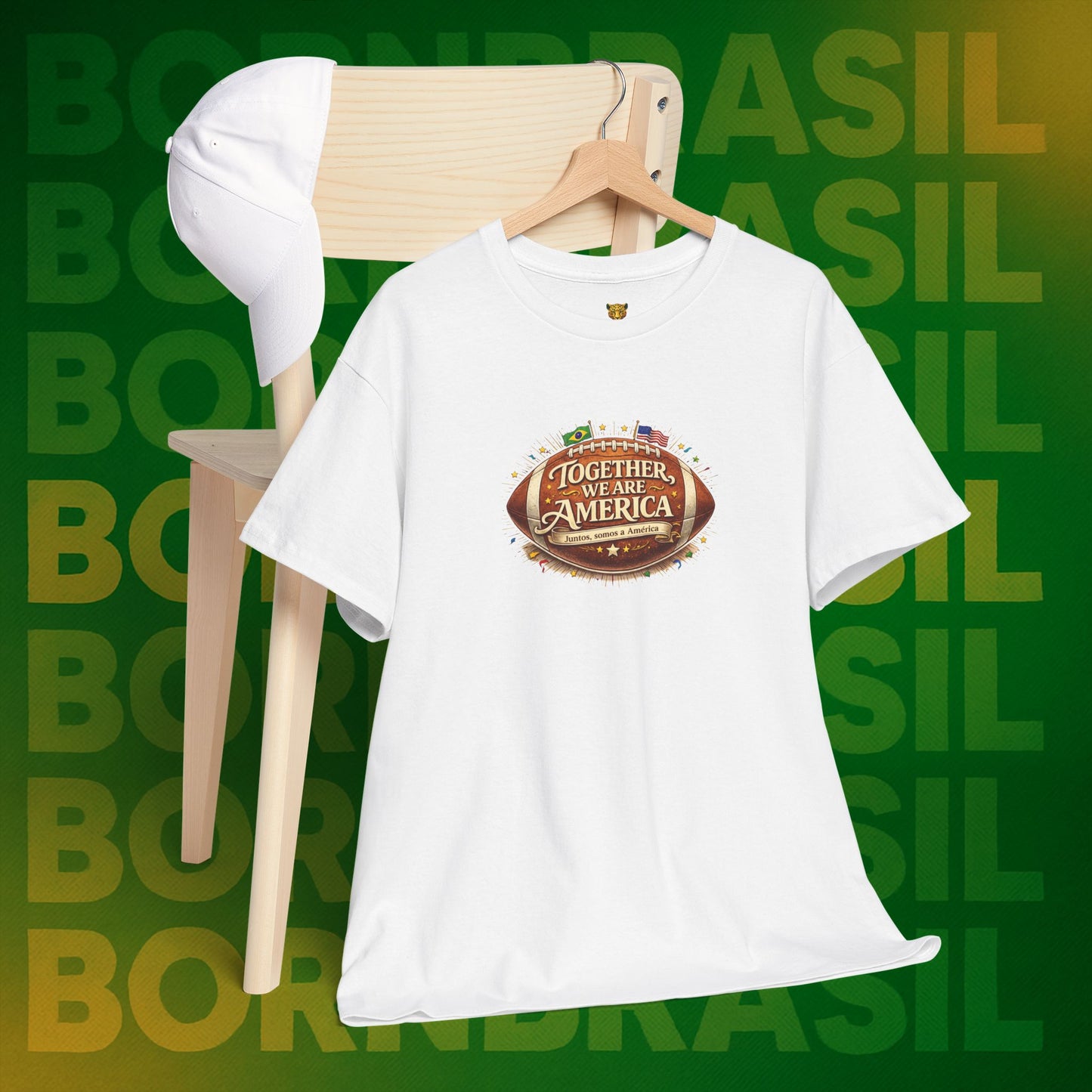 Camiseta Masculina “Together, We Are America” – Orgulho Brasileiro nos EUA | BornBrasil