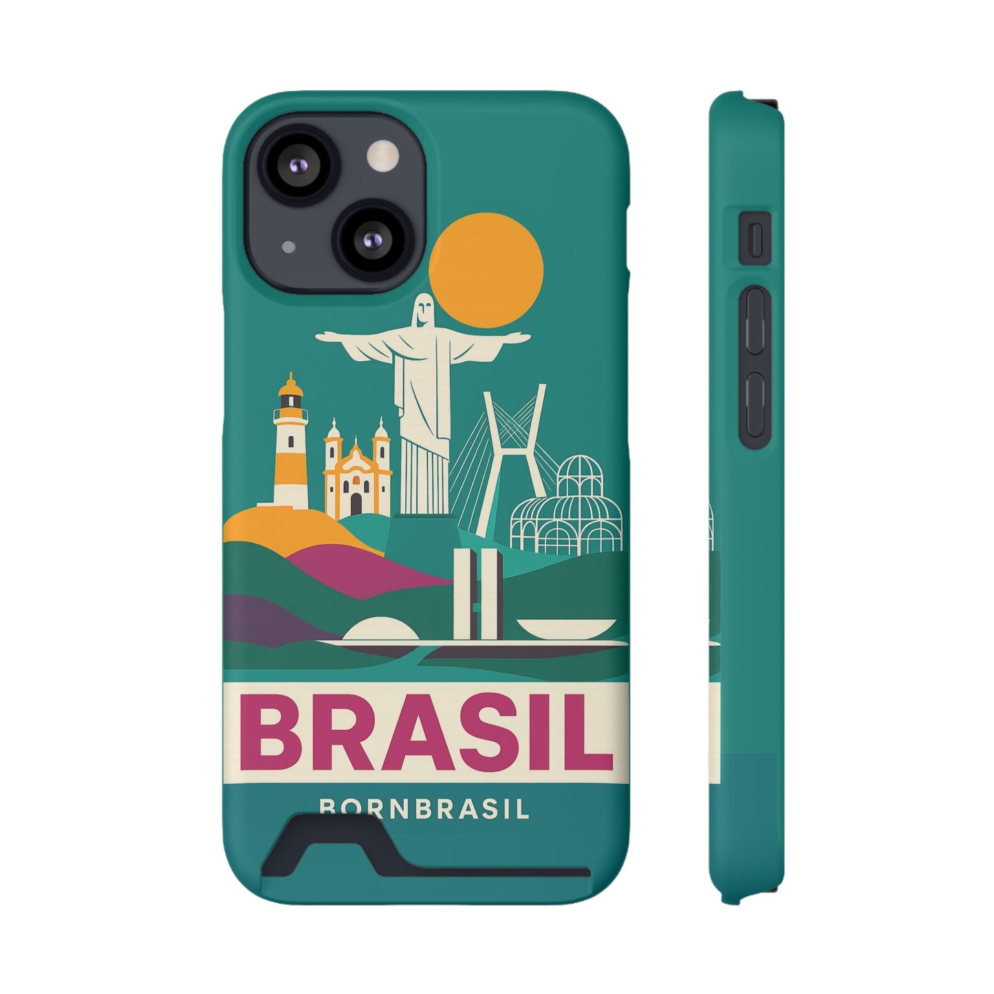 Capa Porta-Cartão iPhone "Aquarela do Brasil" - Wallet Case Vintage (iPhone 13 ao 17 Pro Max)