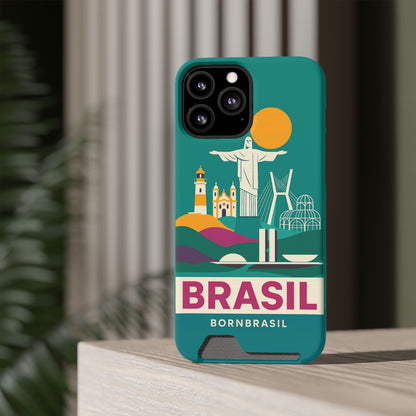 Capa Porta-Cartão iPhone "Aquarela do Brasil" - Wallet Case Vintage (iPhone 13 ao 17 Pro Max)