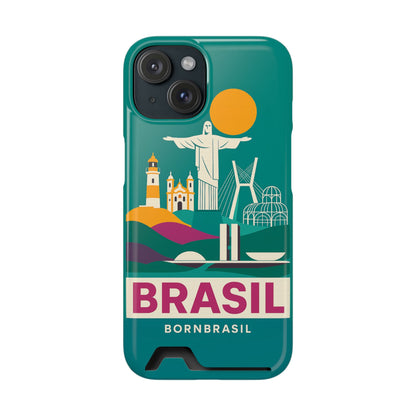 Capa Porta-Cartão iPhone "Aquarela do Brasil" - Wallet Case Vintage (iPhone 13 ao 17 Pro Max)